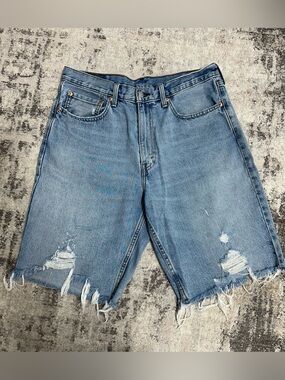 Levi's 469 Loose Fit Denim Cutoff Shorts Jorts Distressed Light Wash W34